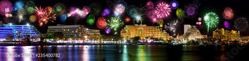 Celebratory fireworks at coast of Eilat (Red Sea. Israel)