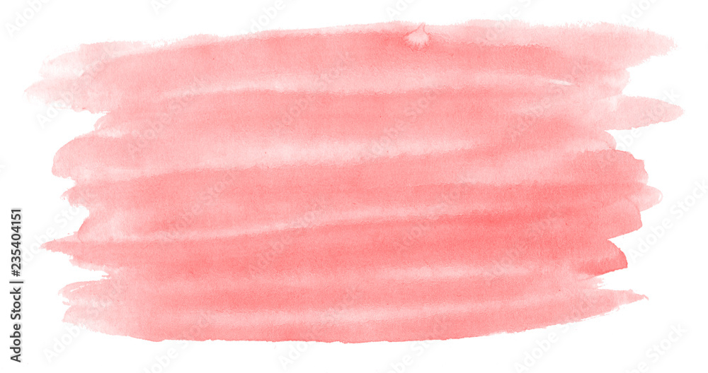 Light red, pink watercolor hand-drawn isolated wash stain on white background for text, design. Abstract texture made by brush for banner, label. Light red, pink watercolor hand-drawn isolated wash stain on white background for text, design. Abstract texture made by brush for banner, label.