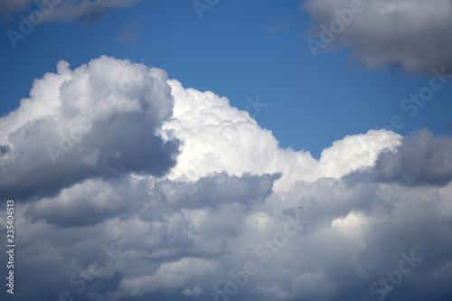 Fantastic soft white clouds against blue sky .