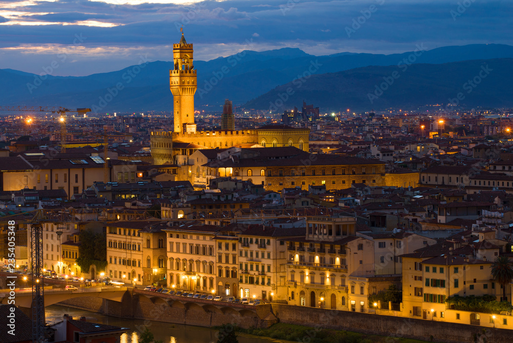 The Church of the Holy Cross (Basilica di Santa Croce) in the evening landscape. Florence, Italy
