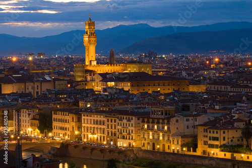 The Church of the Holy Cross (Basilica di Santa Croce) in the evening landscape. Florence, Italy
