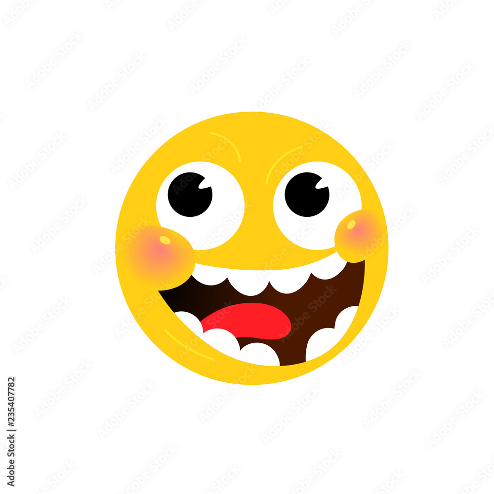 Yellow round head, face. Flat illustration of stylized human face. Round sign. Cheerful emoji. The symbol for the logo. Sticker.