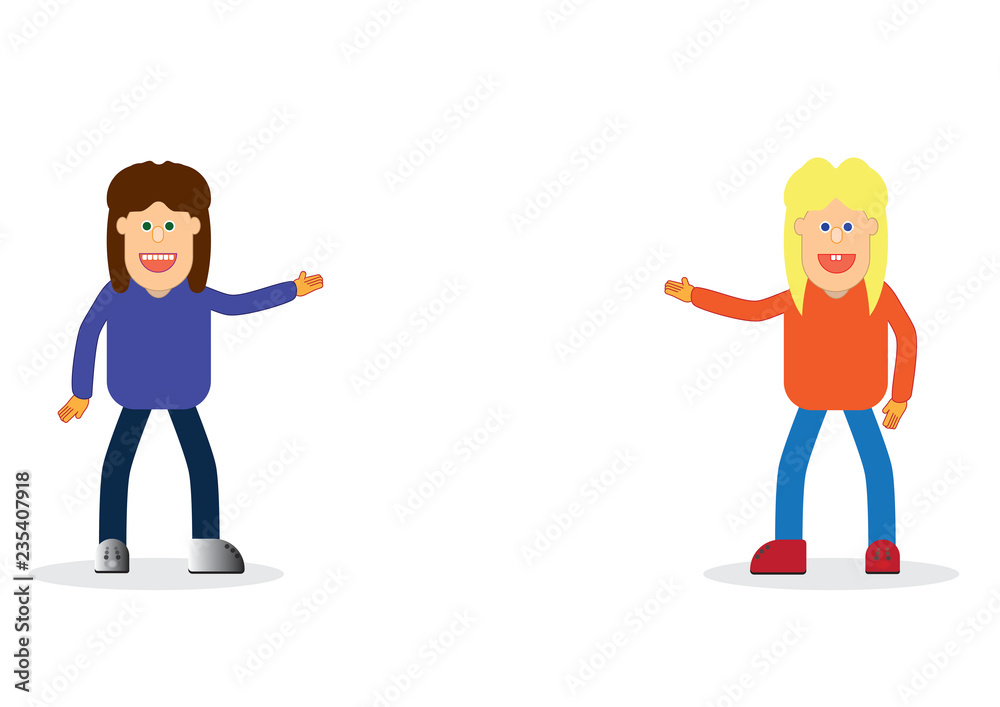 two young person invite you isolated on white background vector illustration two young person invite you isolated on white background vector illustration