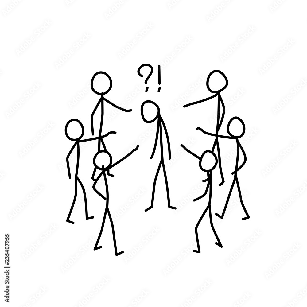Illustration of the persecution of man in society. People laugh and mock man. Metaphor. Linear style. Illustration for website or poster. Illustration of the persecution of man in society. People laugh and mock man. Metaphor. Linear style. Illustration for website or poster.