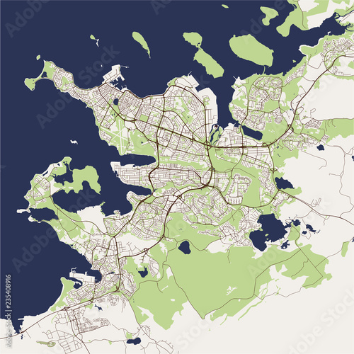 illustration map of the city of Reykjavik, Capital Region, Iceland