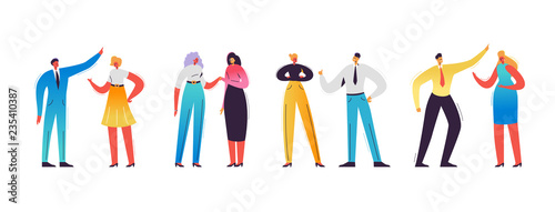 Characters Communication Concept. Business People Man and Woman Discussing, Chatting. Coworkers Meeting Conversation. Vector illustration
