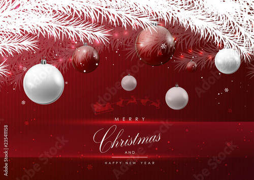 Merry Christmas and happy new year elements red background template vector