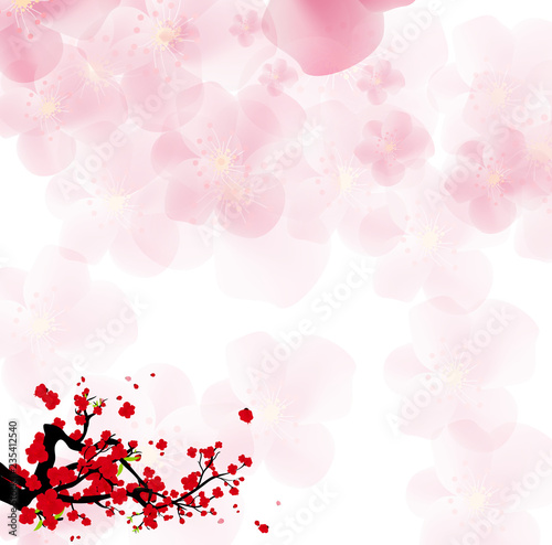 Watercolor sakura frame. Background with blossom cherry tree branches for new year 2019