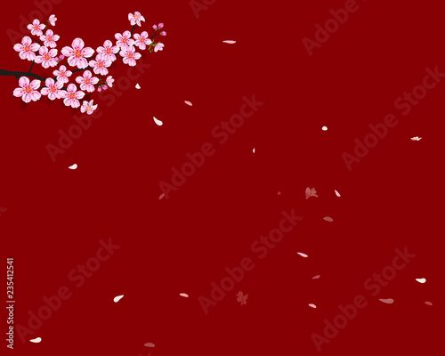 Watercolor sakura frame. Background with blossom cherry tree branches for new year 2019