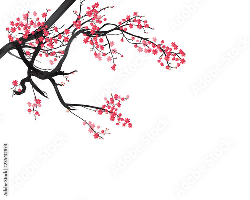 Watercolor sakura frame. Background with blossom cherry tree branches for new year 2019
