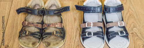 Konstfotografi Old and new children's orthopedic shoes