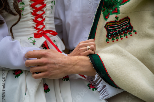 close up on the traditions of highlander clothing, male and female, love photo