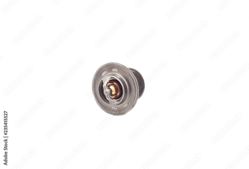Automotive part engine cooling system thermostat on a white background. isolate close-up Automotive part engine cooling system thermostat on a white background. isolate close-up