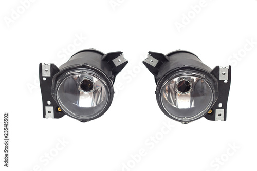 pair of car fog lights on a white background, isolate, anti-fog headlight