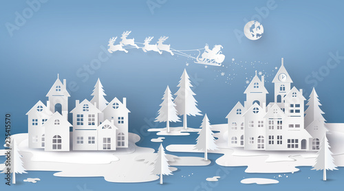 Illustration of Santa Claus on the sky coming to City