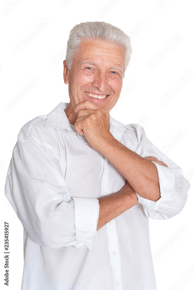 Successful senior man in white shirt posing Successful senior man in white shirt posing