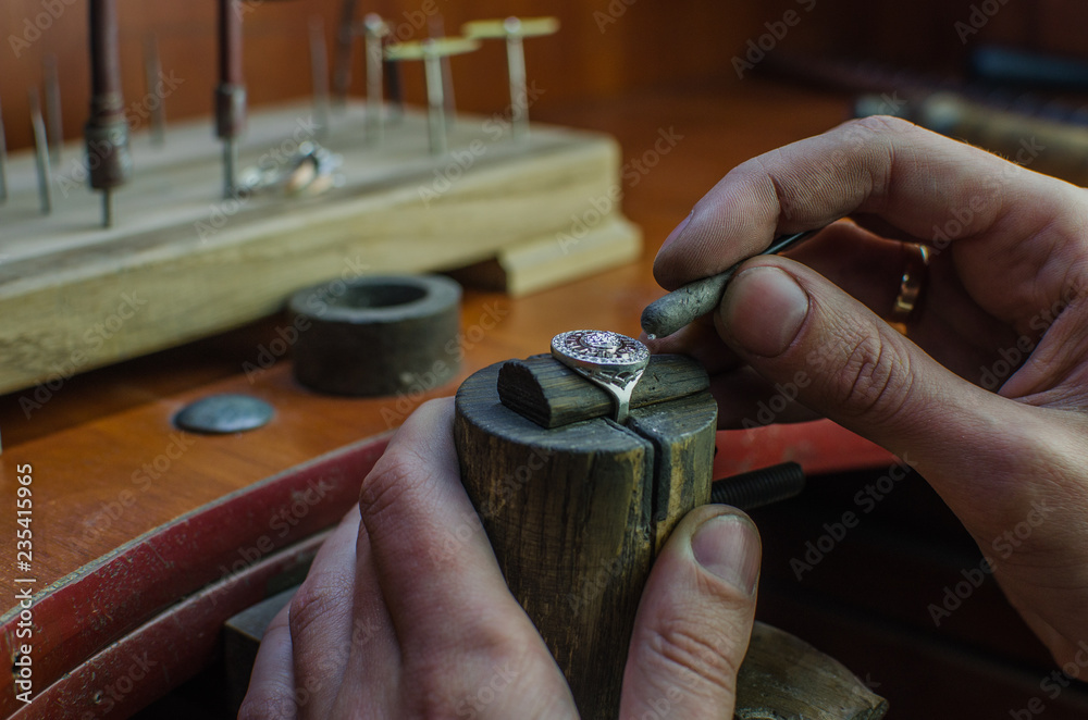 Fototapeta premium Desktop for craft jewellery making with professional tools.