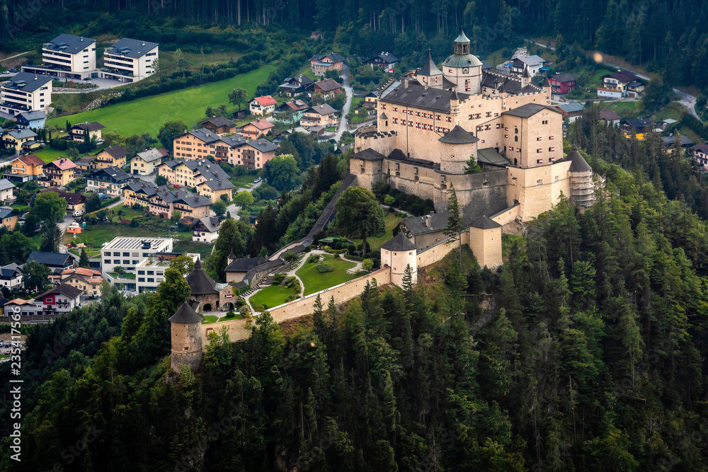 Hohenwerfen castle and fortress above the Salzach valley at Werfen on Austria