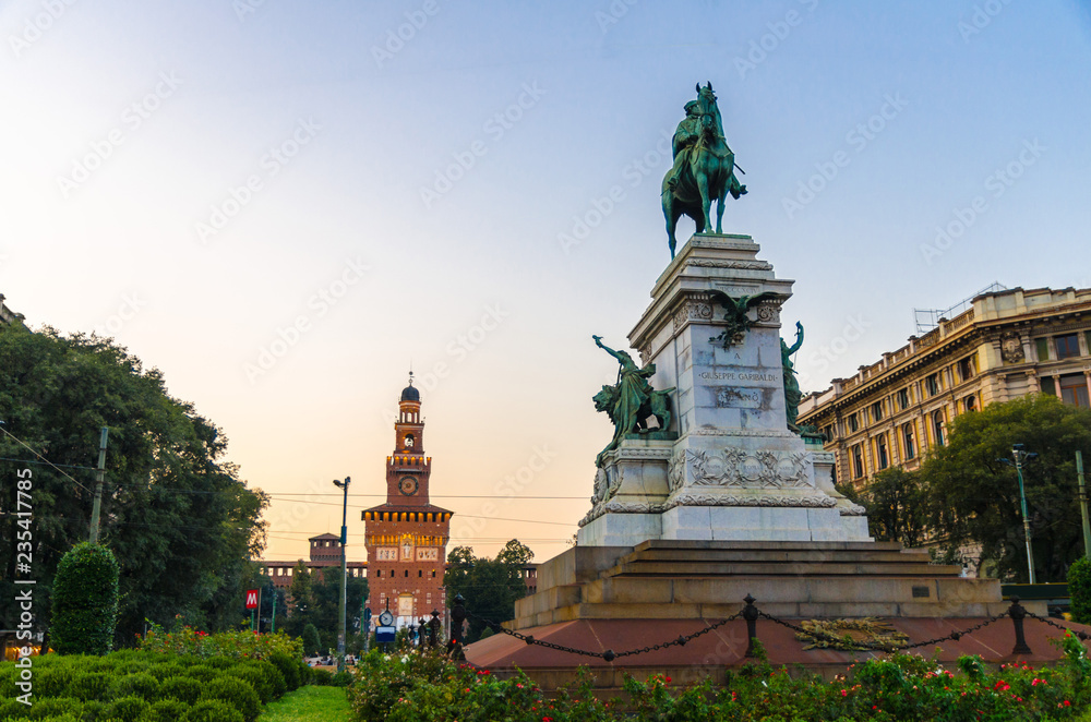 Monument Giuseppe Garibaldi statue, Milan, Lombardy, Italy