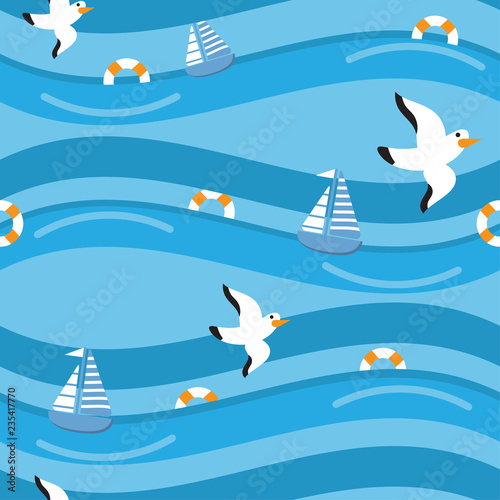 cartoon seamless pattern ship ocean sea background