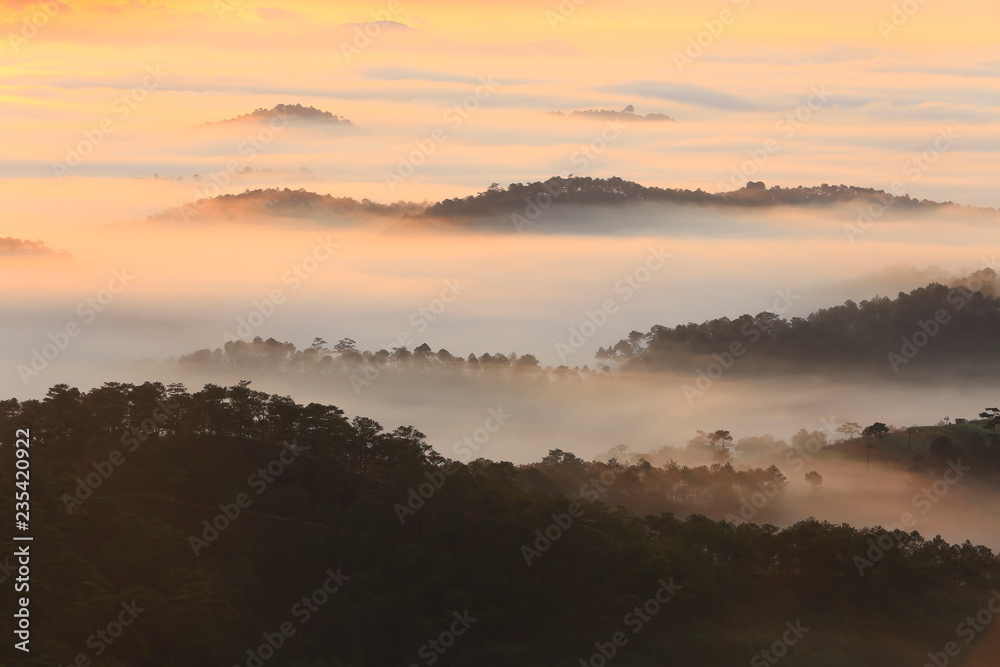 Amazing view of mountain, mist & cloud when dawn coming..