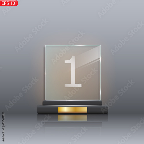 Glass Trophy Award. First place Prize plaque. 