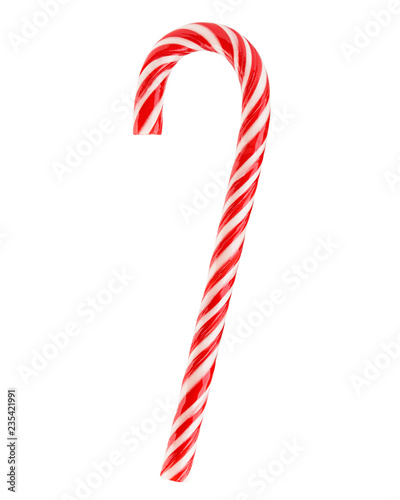 Falling Christmas candy cane isolated on white background, clipping path, full depth of field