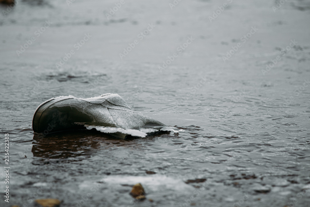 Fototapeta premium boot frozen in ice. concept of saving people on ice