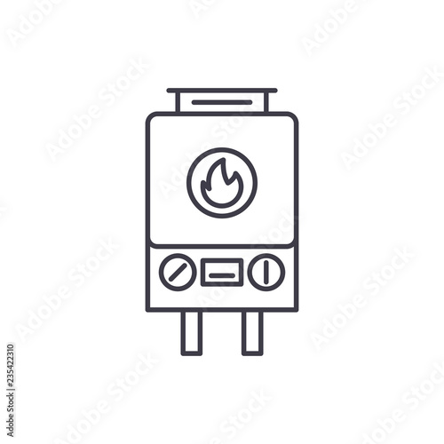 Gas heating line icon concept. Gas heating vector linear illustration, sign, symbol