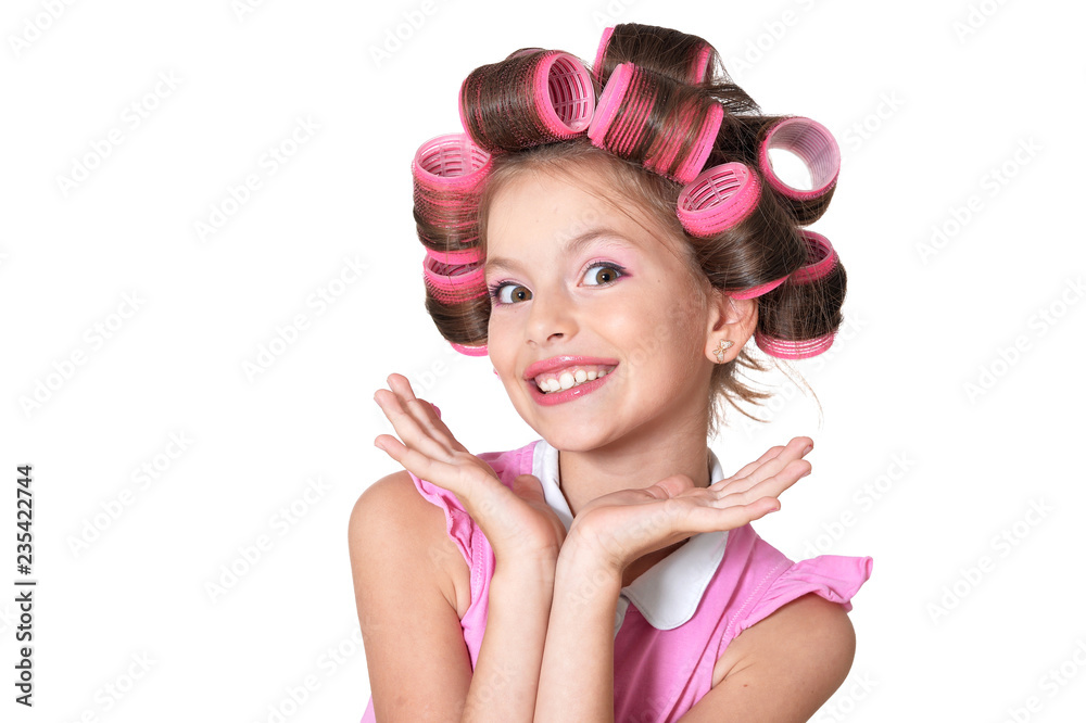 Portrait of happy Little pretty girl on white background Portrait of happy Little pretty girl on white background