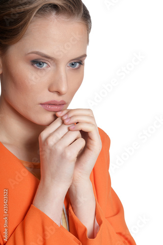 Portrait of beautiful young woman posing isolated