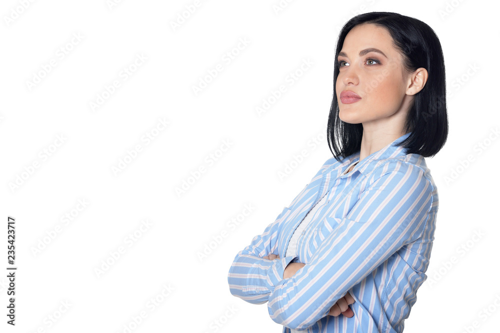 Portrait of beautiful young woman on white background Portrait of beautiful young woman on white background