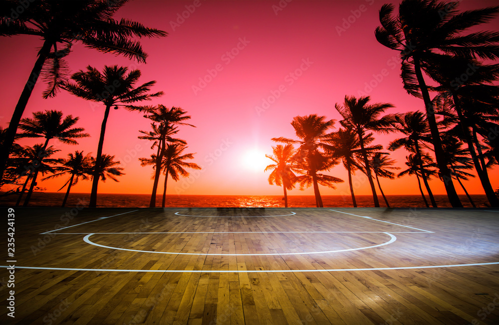 Premium Photo  A basketball court in a tropical rainforest with a wooden  floor and a wooden floor.