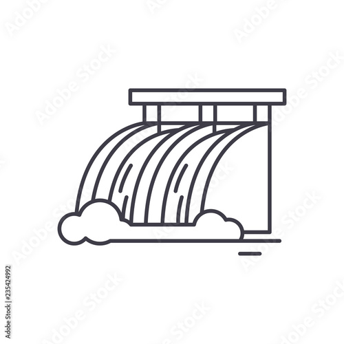 Hydroelectric power station line icon concept. Hydroelectric power station vector linear illustration, sign, symbol