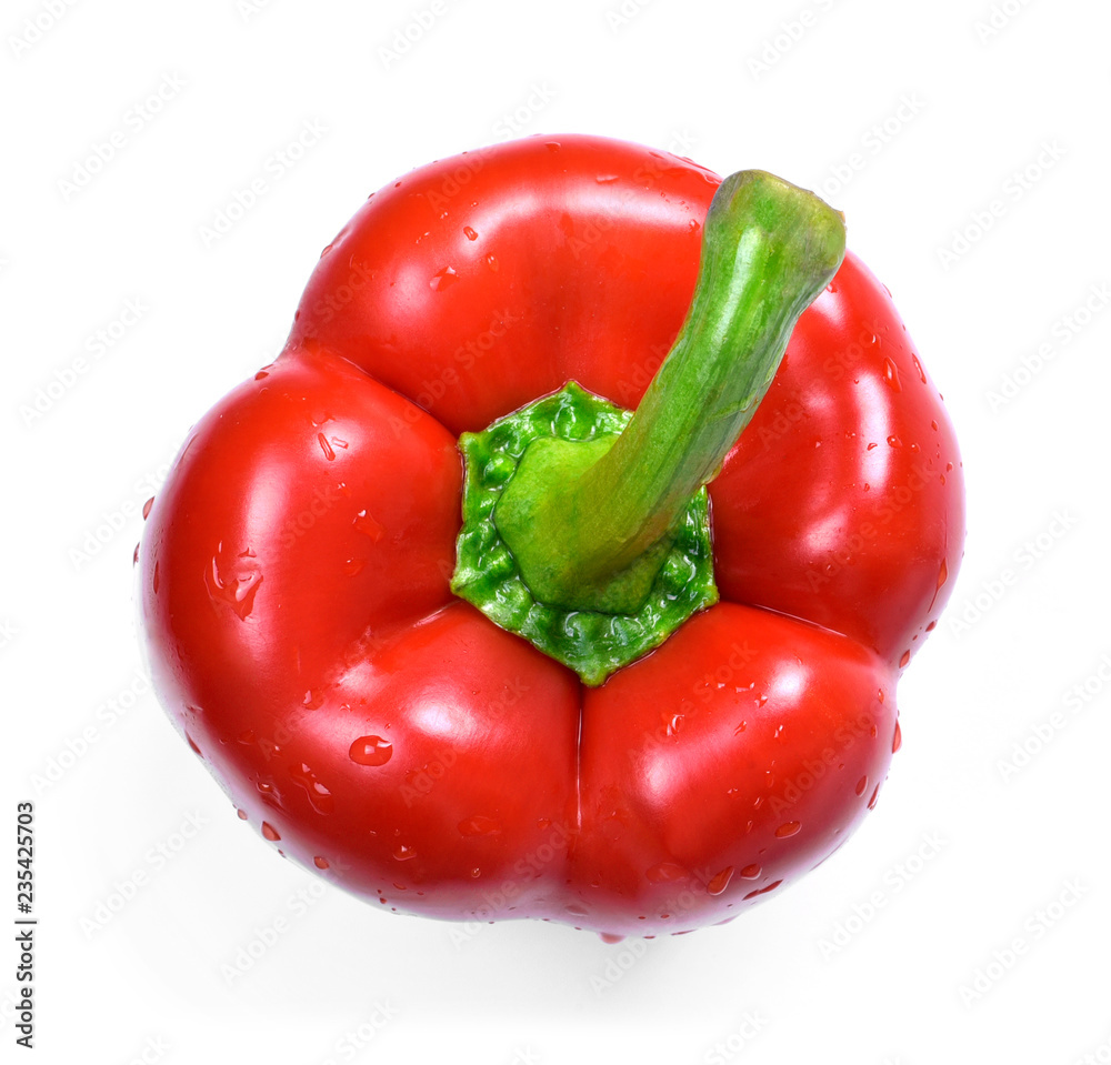 Red bell pepper, isolated on white background. Red bell pepper vegetable, top view. Red bell pepper, isolated on white background. Red bell pepper vegetable, top view.