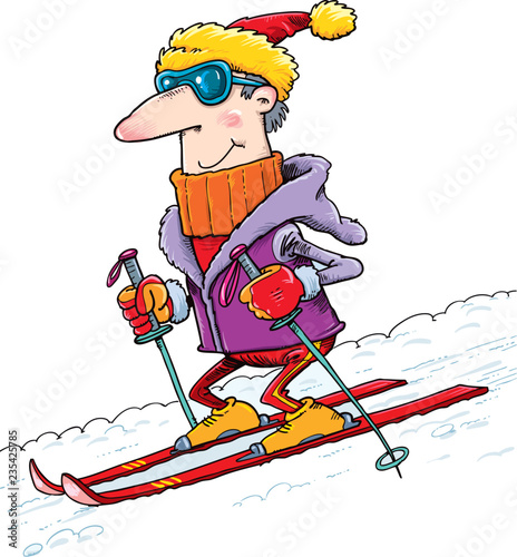 Skiing.  Smiling man on skis
