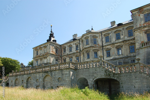 Old abandoned castle in Lviv region, Pidhirtsi, Ukraine, since 1635. The view from the back yard photo