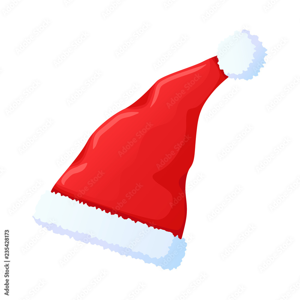 Set of red Santa Claus hat, New Year cap. Red hat with white pompon. Christmas clothes, holiday symbol. Vector illustration in flat style. Set of red Santa Claus hat, New Year cap. Red hat with white pompon. Christmas clothes, holiday symbol. Vector illustration in flat style.