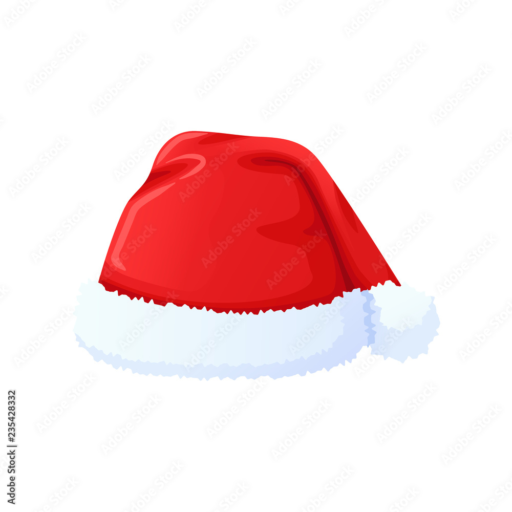 Set of red Santa Claus hat, New Year cap. Red hat with white pompon. Christmas clothes, holiday symbol. Vector illustration in flat style. Set of red Santa Claus hat, New Year cap. Red hat with white pompon. Christmas clothes, holiday symbol. Vector illustration in flat style.