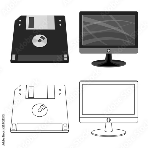 Vector illustration of laptop and device icon. Set of laptop and server vector icon for stock.