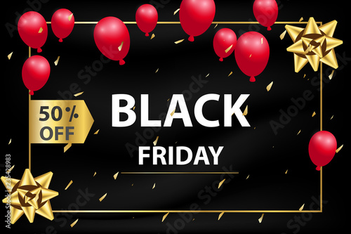 black Friday discounted for shopping online banner on sale on abstract black and gray luxury texture silk with balloon background and cloth wave