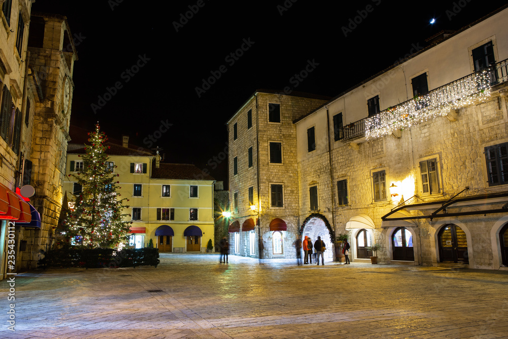 Christmas illumination and decoration in the square of the old town in Europe