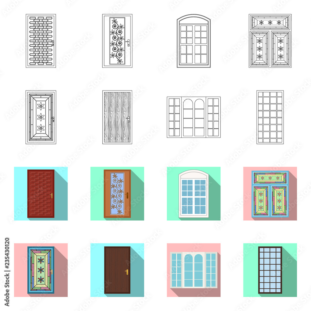 Vector illustration of door and front logo. Set of door and wooden vector icon for stock. Vector illustration of door and front logo. Set of door and wooden vector icon for stock.