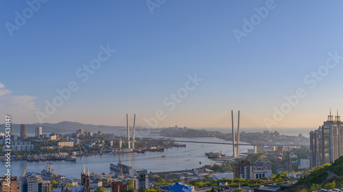 Vladivostok cityscape, sunset view.