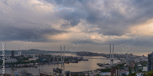 Vladivostok cityscape, sunset view.