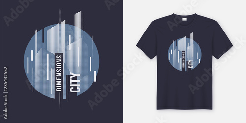 City dimensions. Vector t-shirt abstract geometric dynamic desig