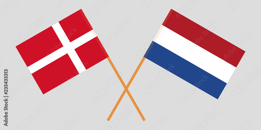Netherlands and Denmark. The Netherlandish and Danish flags. Official proportion. Correct colors. Vector