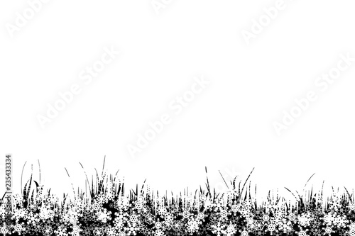 Vector illustration of grass with snowflakes.