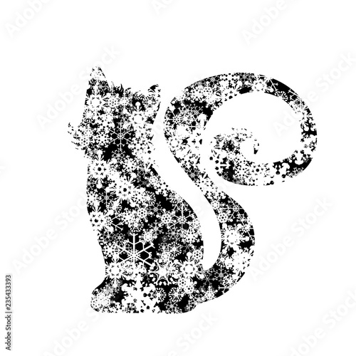 Vector illustration of cat with snowflakes.