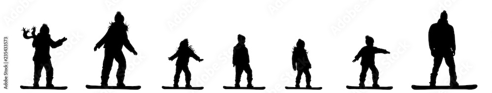 Vector silhouette of set of people who rides on a snowboard. Vector silhouette of set of people who rides on a snowboard.